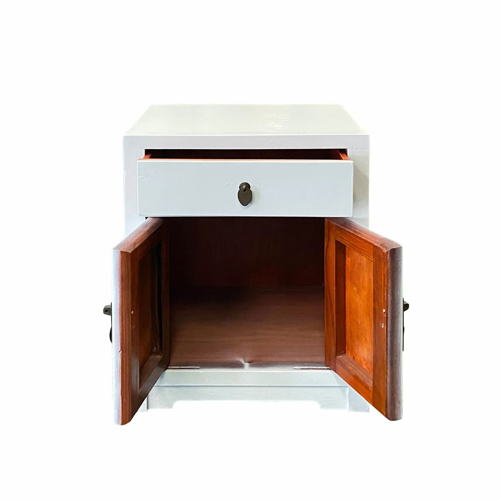 Distressed White Lacquer MoonFace End Table Nightstand Cabinet - 6