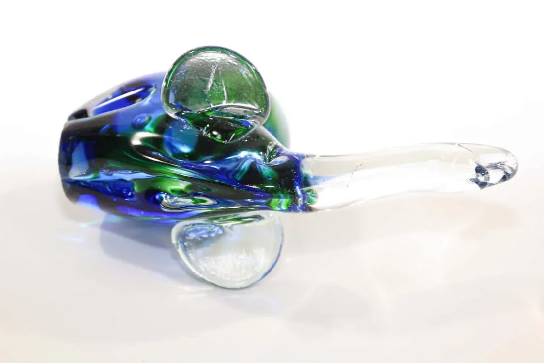 Vintage Emerald Green and Blue Murano Art Glass Elephant Sculpture Paperweight - 12