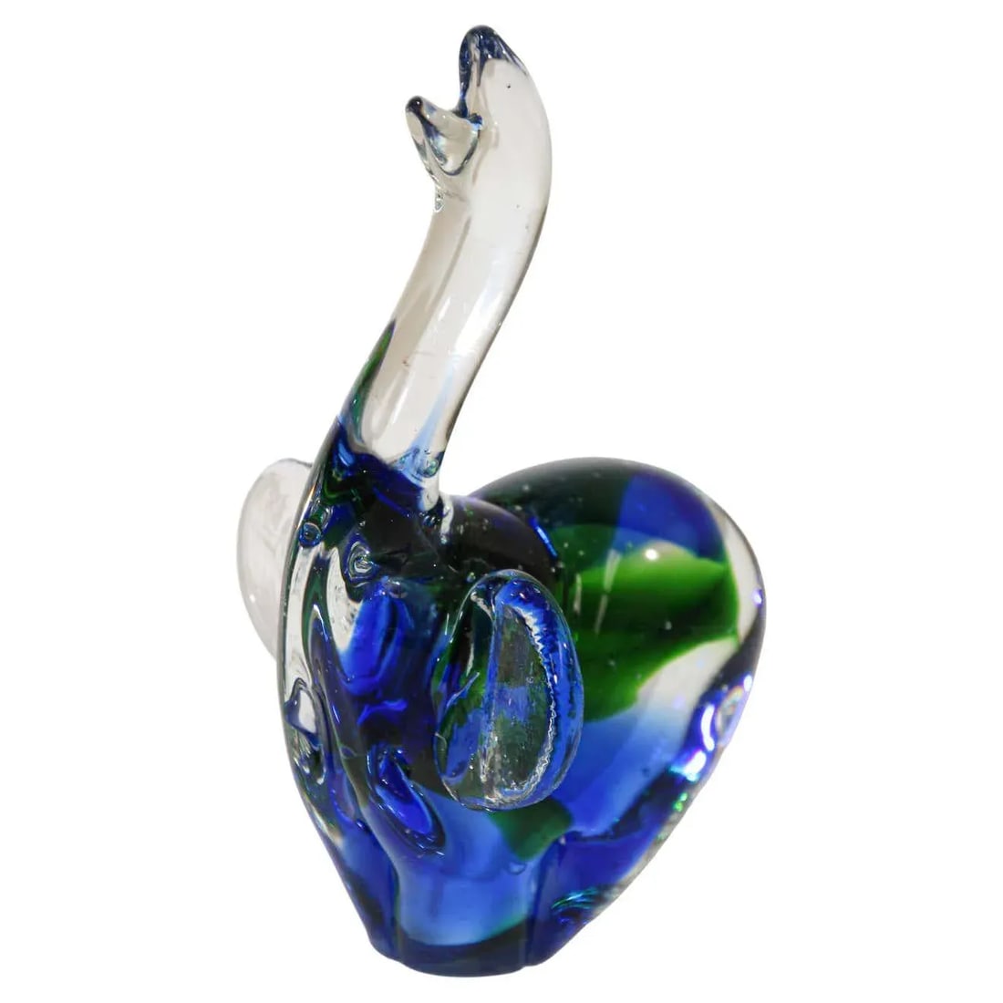 Vintage Emerald Green and Blue Murano Art Glass Elephant Sculpture Paperweight - 13