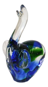 Vintage Emerald Green and Blue Murano Art Glass Elephant Sculpture Paperweight