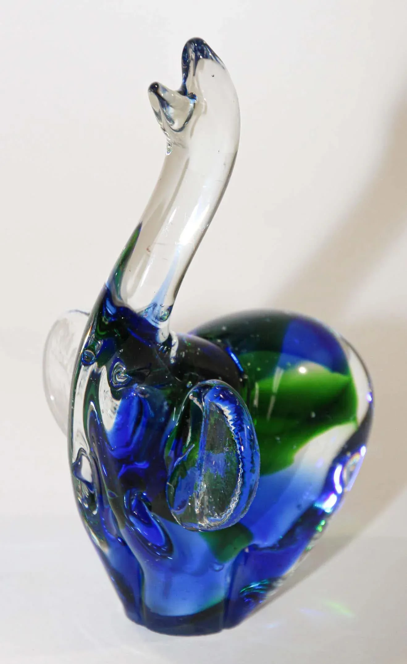 Vintage Emerald Green and Blue Murano Art Glass Elephant Sculpture Paperweight - 4