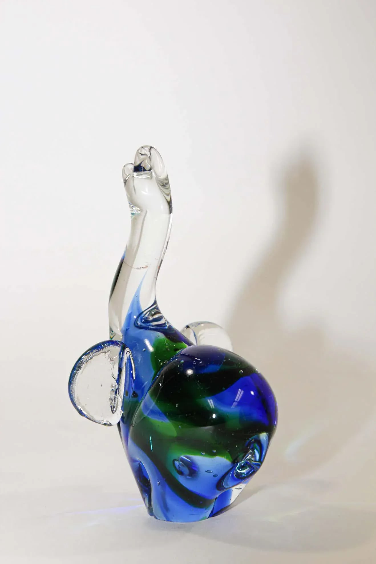 Vintage Emerald Green and Blue Murano Art Glass Elephant Sculpture Paperweight - 6