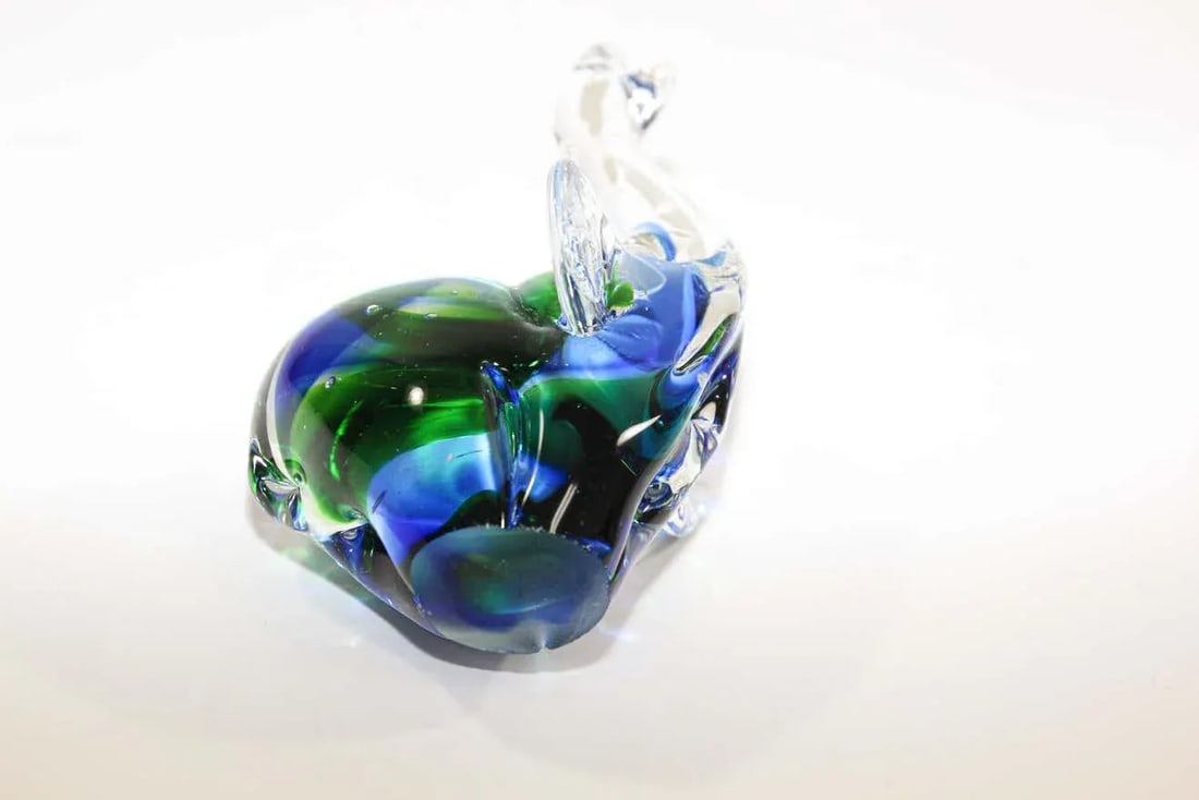 Vintage Emerald Green and Blue Murano Art Glass Elephant Sculpture Paperweight - 9