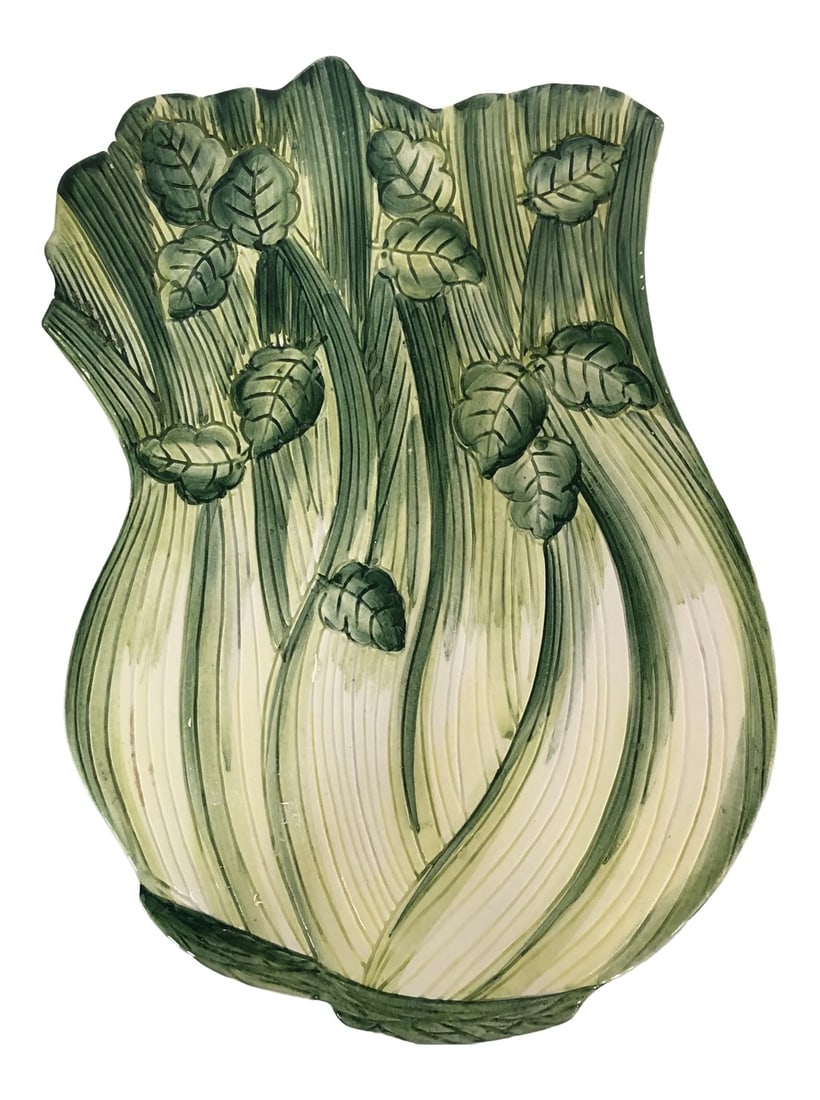 Hand Painted Celery Ceramic Mold Italian Trivet: Hand painted Italian ceramic trivet in celery mold. Condition: Alterations: Original Condition Unaltered Imperfections: Some Imperfections Condition Notes: Some imperfections consistent with hand