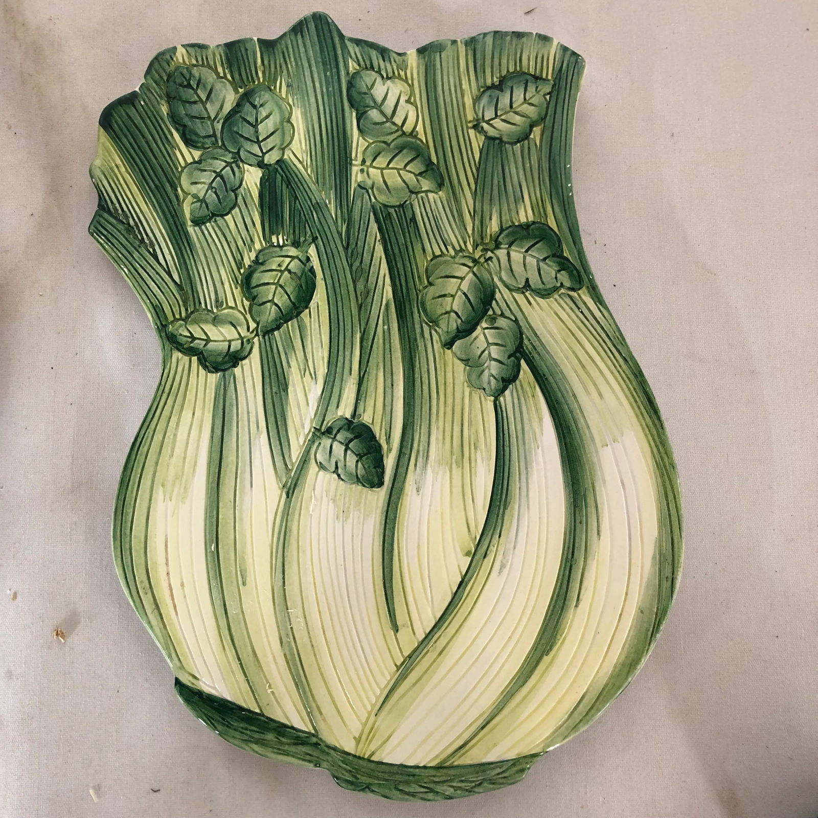 Hand Painted Celery Ceramic Mold Italian Trivet - 2