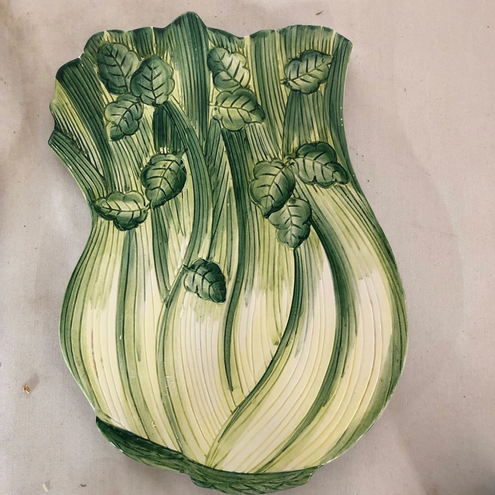 Hand Painted Celery Ceramic Mold Italian Trivet - 8