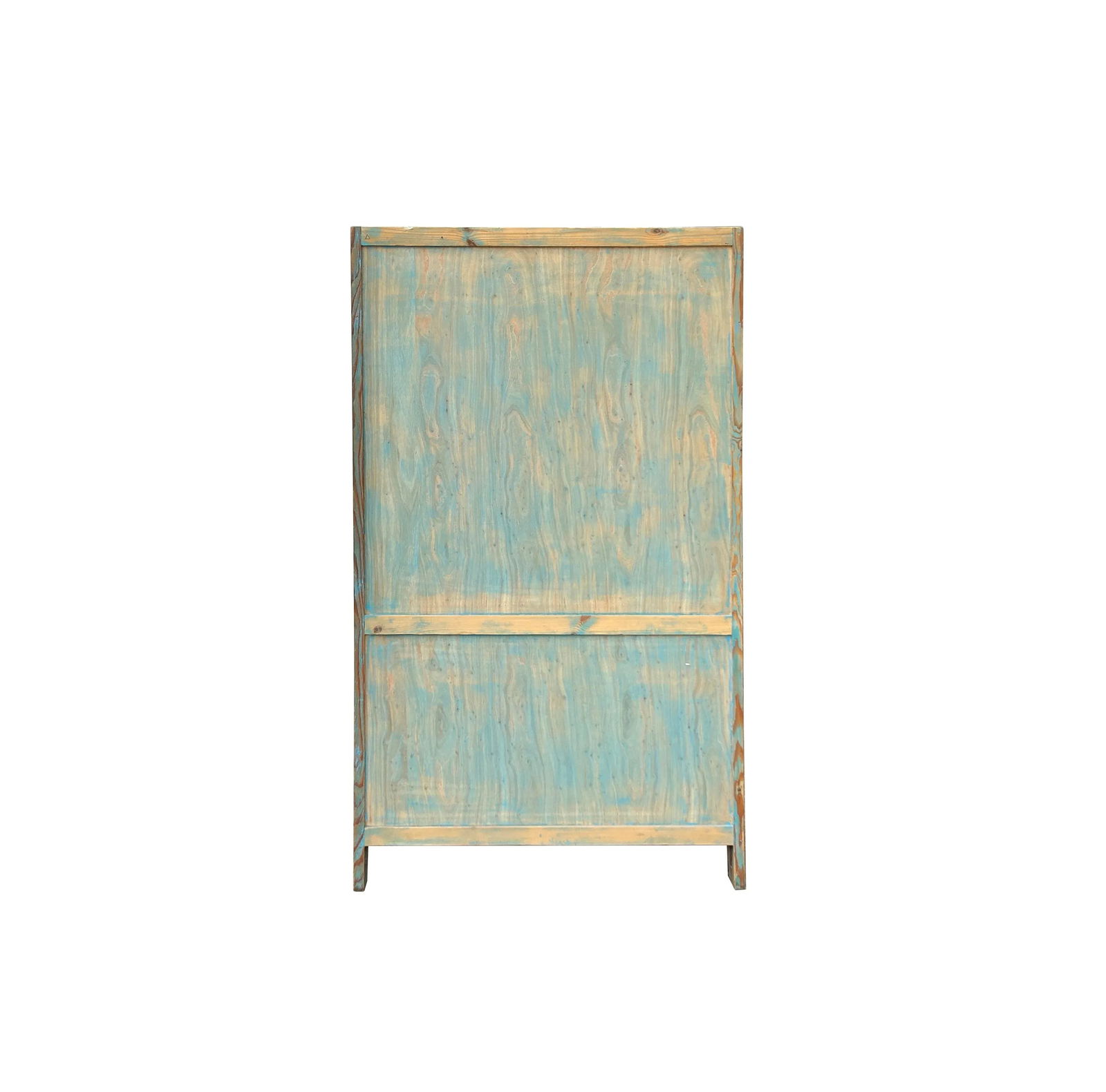 Distressed Shabby Chic Pastel Blue Latticework Glass Door China Bookcase Cabinet - 2