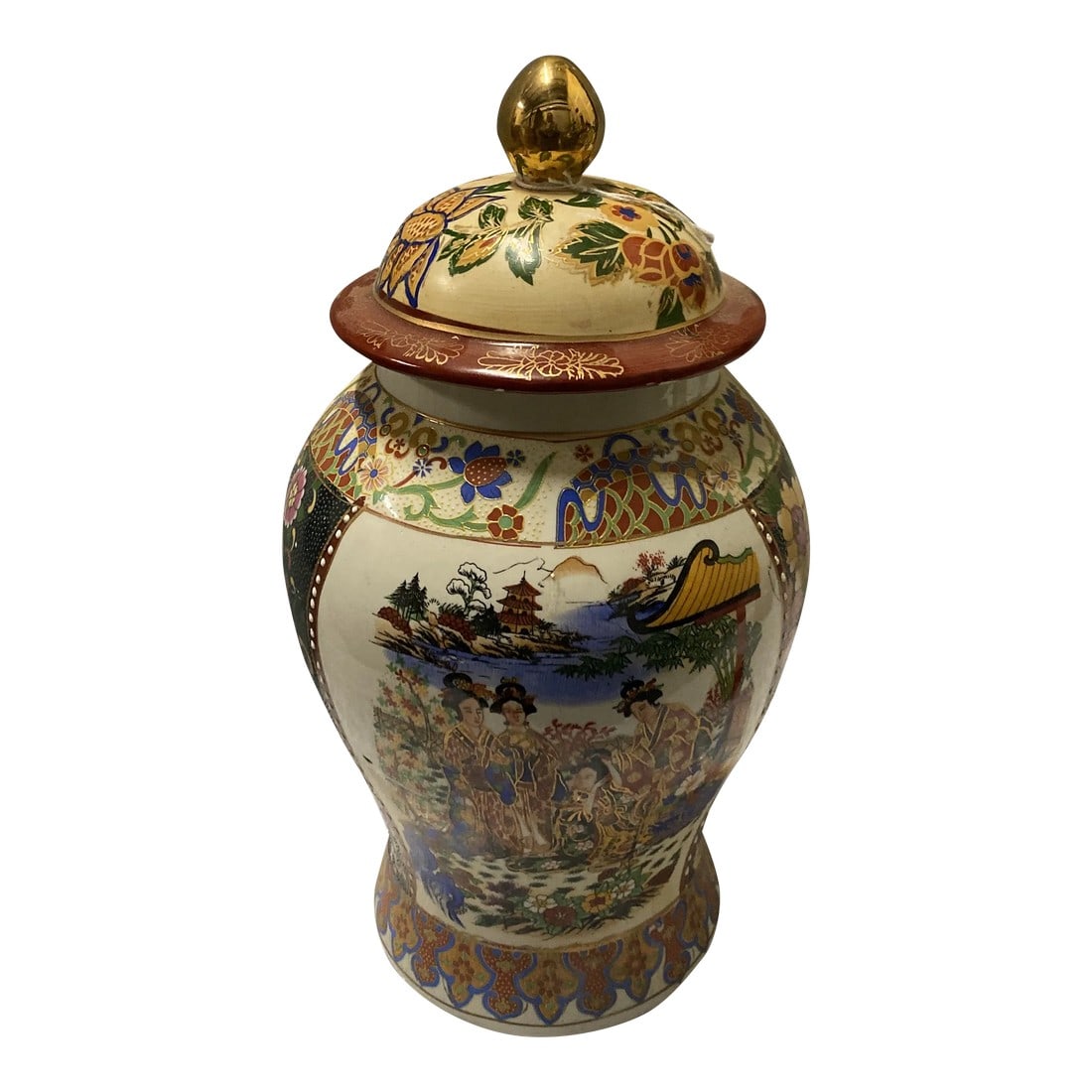 Asian Ceramic Vase With Pagoda Details: Beautiful vase in great condition. Great for the interior designer. 1970s. H1 location Condition: Alterations: Original Condition Unaltered Imperfections: Some Imperfections Condition Notes: In great