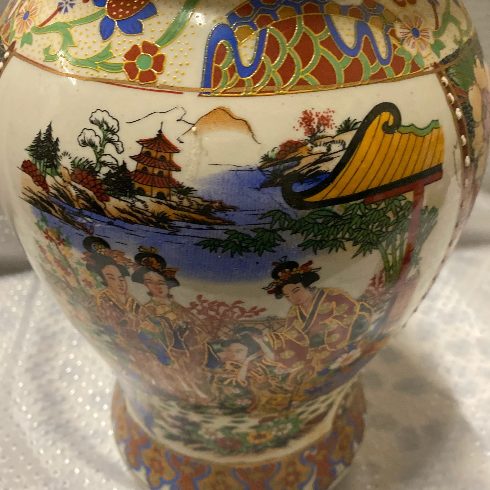 Asian Ceramic Vase With Pagoda Details - 2