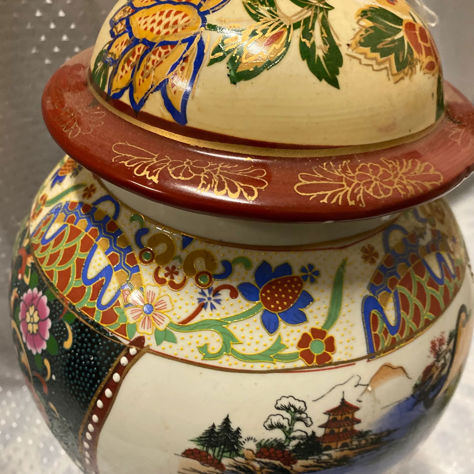 Asian Ceramic Vase With Pagoda Details - 4