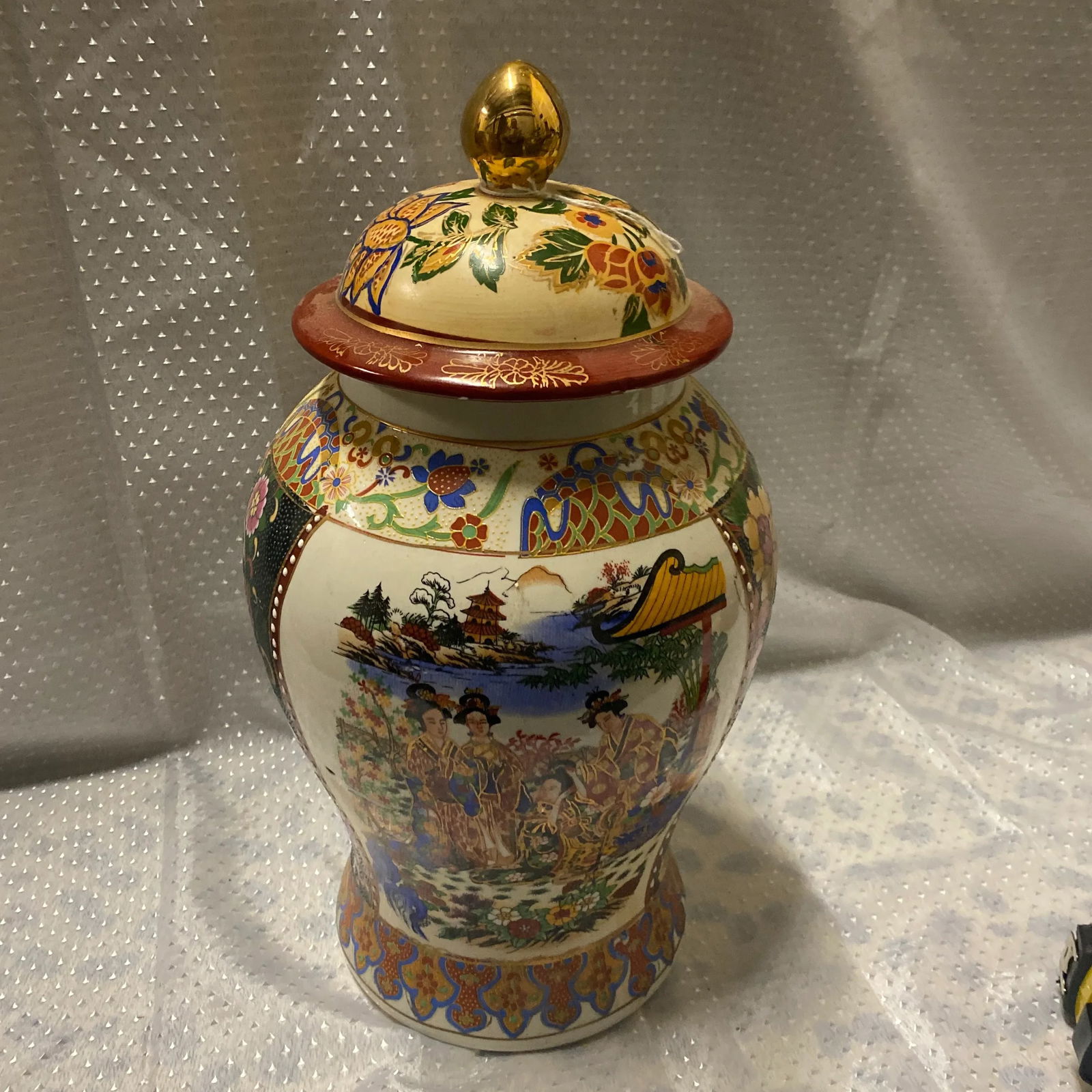 Asian Ceramic Vase With Pagoda Details - 5