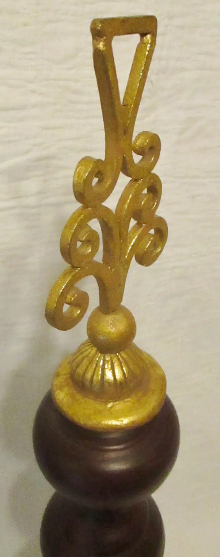 Vintage Tall Brown Turned Wood & Gold Metal Tripod Decorative Table Art - 8