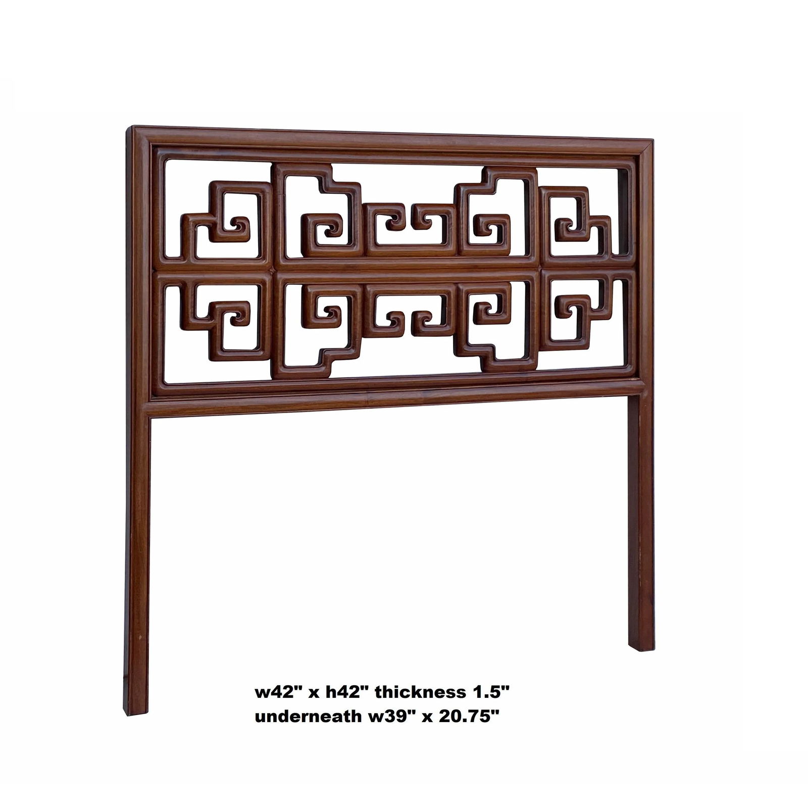 Chinese Brown Stain Geometric Pattern Wood Wall Art Twin Headboard - 2
