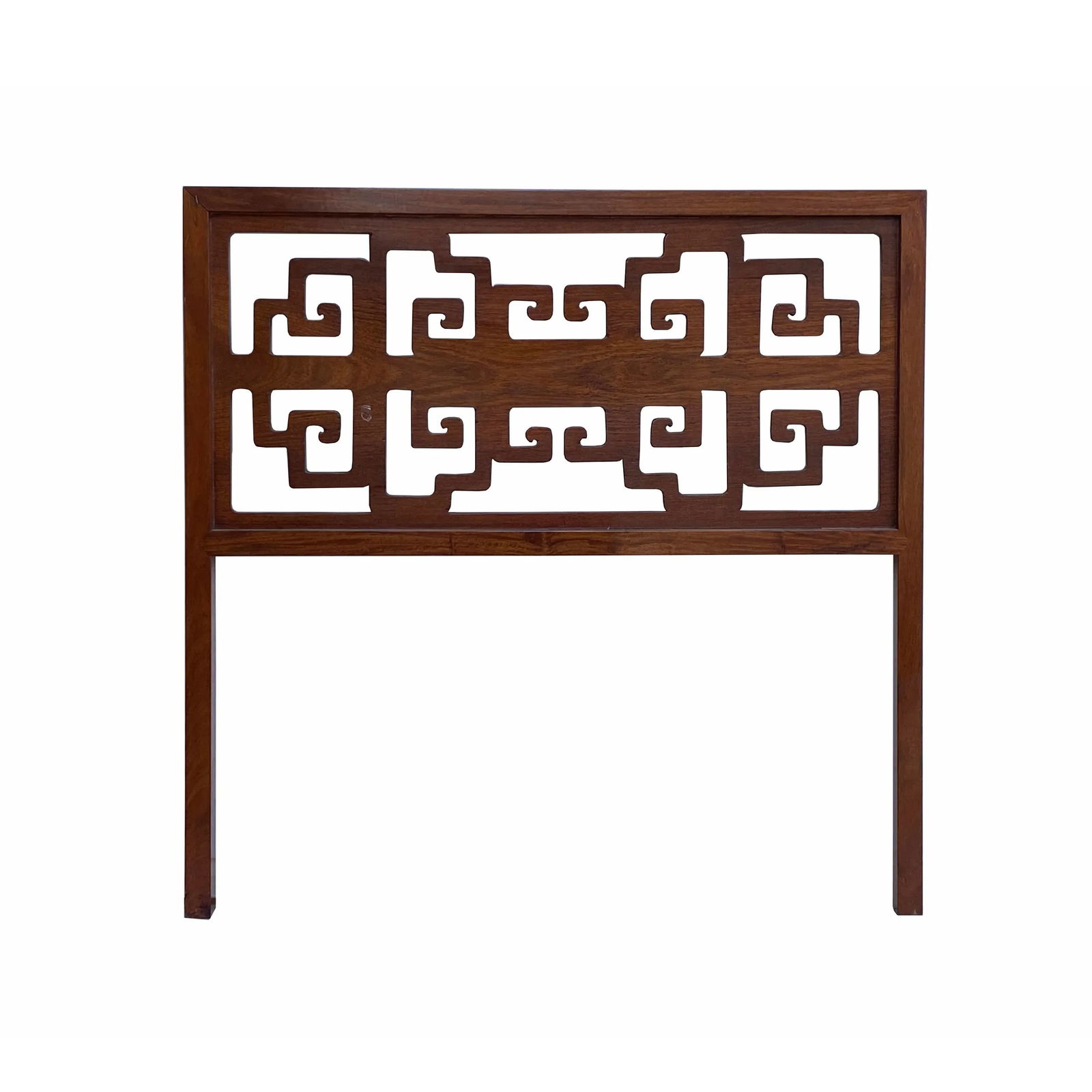 Chinese Brown Stain Geometric Pattern Wood Wall Art Twin Headboard - 4