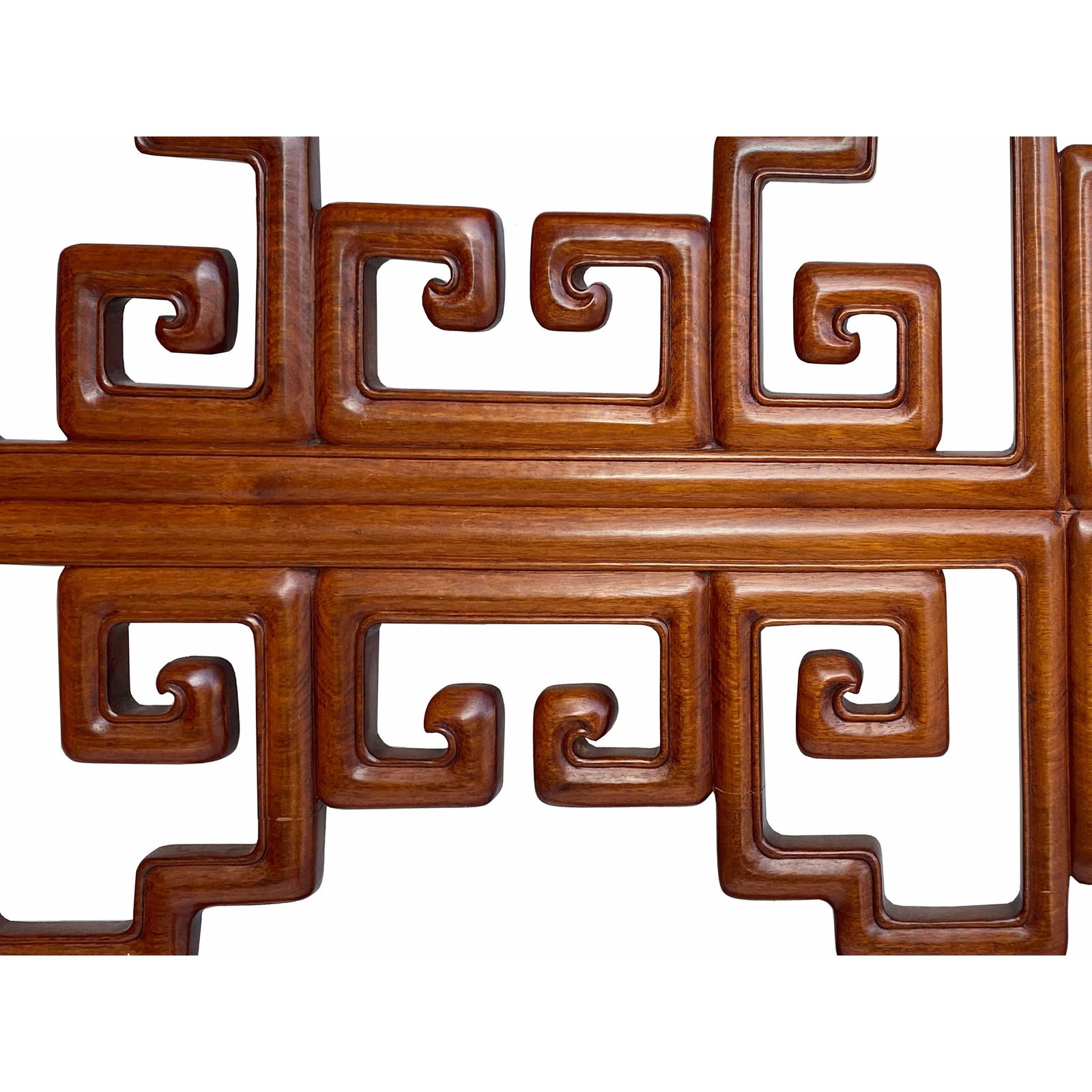 Chinese Brown Stain Geometric Pattern Wood Wall Art Twin Headboard - 5