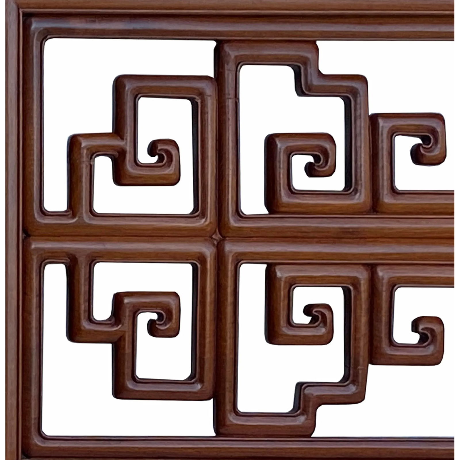 Chinese Brown Stain Geometric Pattern Wood Wall Art Twin Headboard - 6