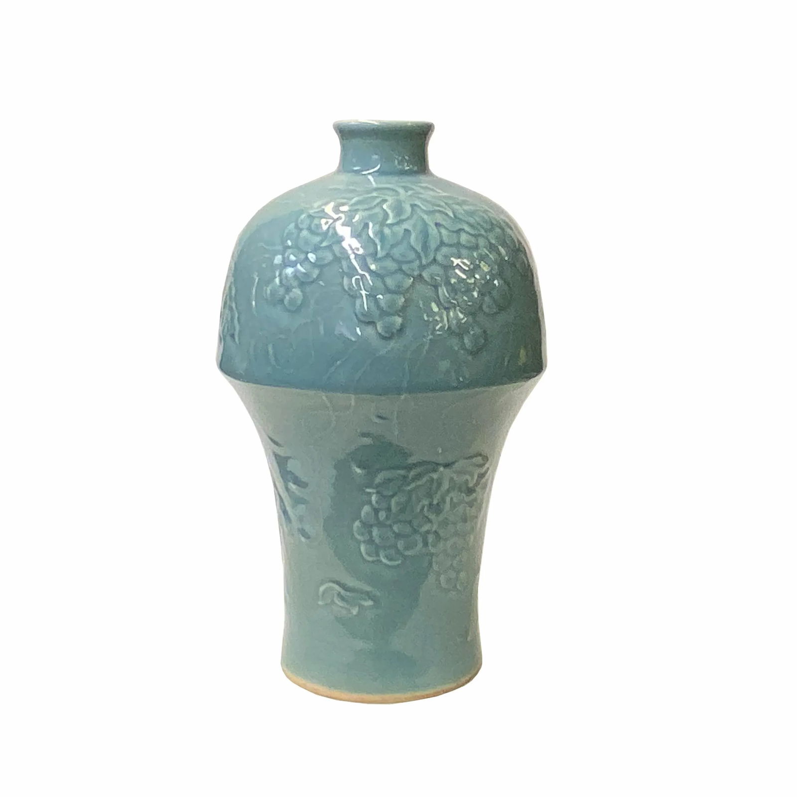 Handmade Oriental Pastel Blue Porcelain Vase With Grapes Motif - 2