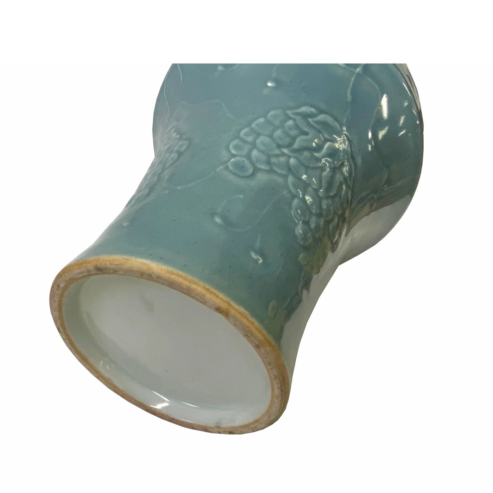 Handmade Oriental Pastel Blue Porcelain Vase With Grapes Motif - 5