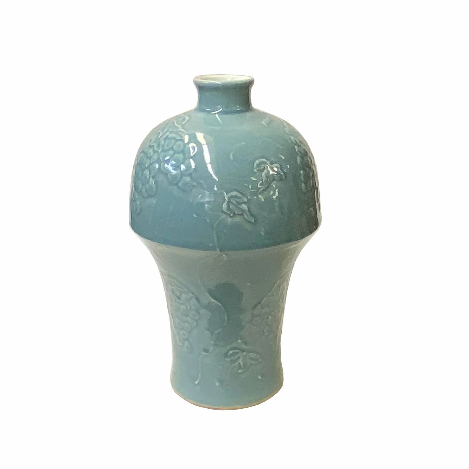 Handmade Oriental Pastel Blue Porcelain Vase With Grapes Motif - 6