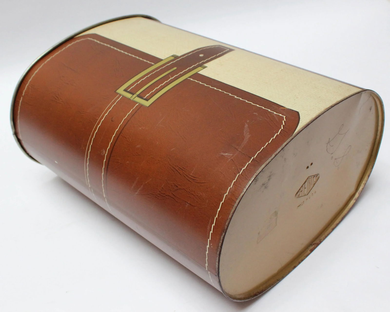 Vintage Cheinco "Pocketbook" Tin Litho Wastebasket - 13