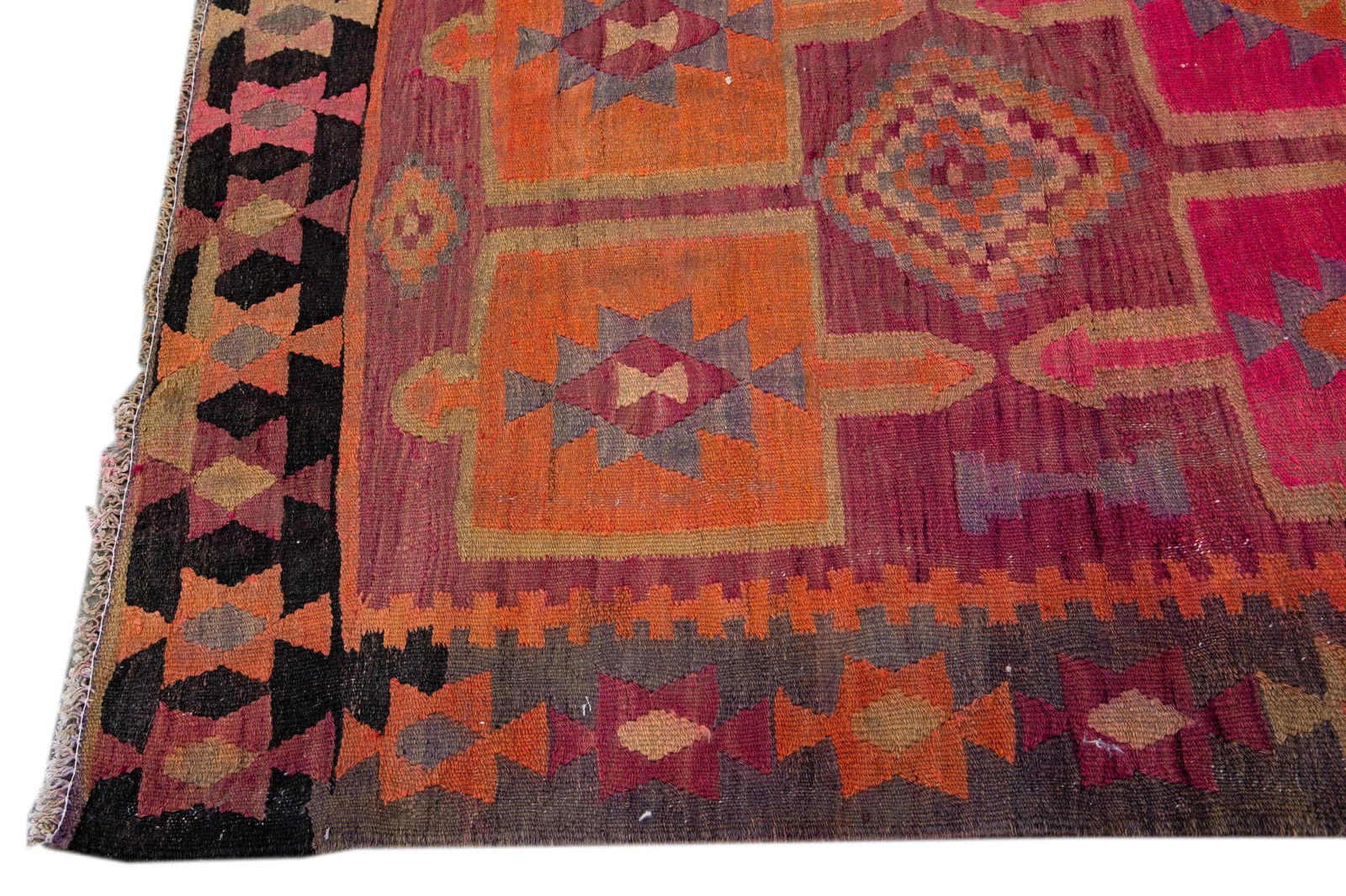 Pink Vintage Kilim Handmade Flatweave Geometric Motif Wool Runner - 4