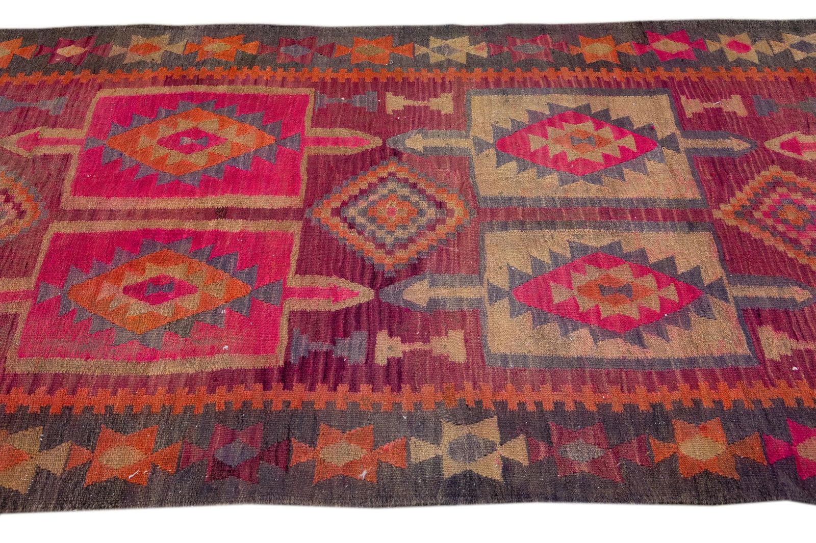 Pink Vintage Kilim Handmade Flatweave Geometric Motif Wool Runner - 5