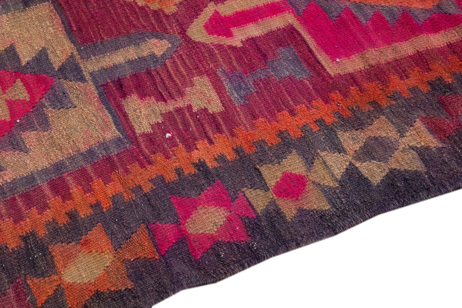 Pink Vintage Kilim Handmade Flatweave Geometric Motif Wool Runner - 7