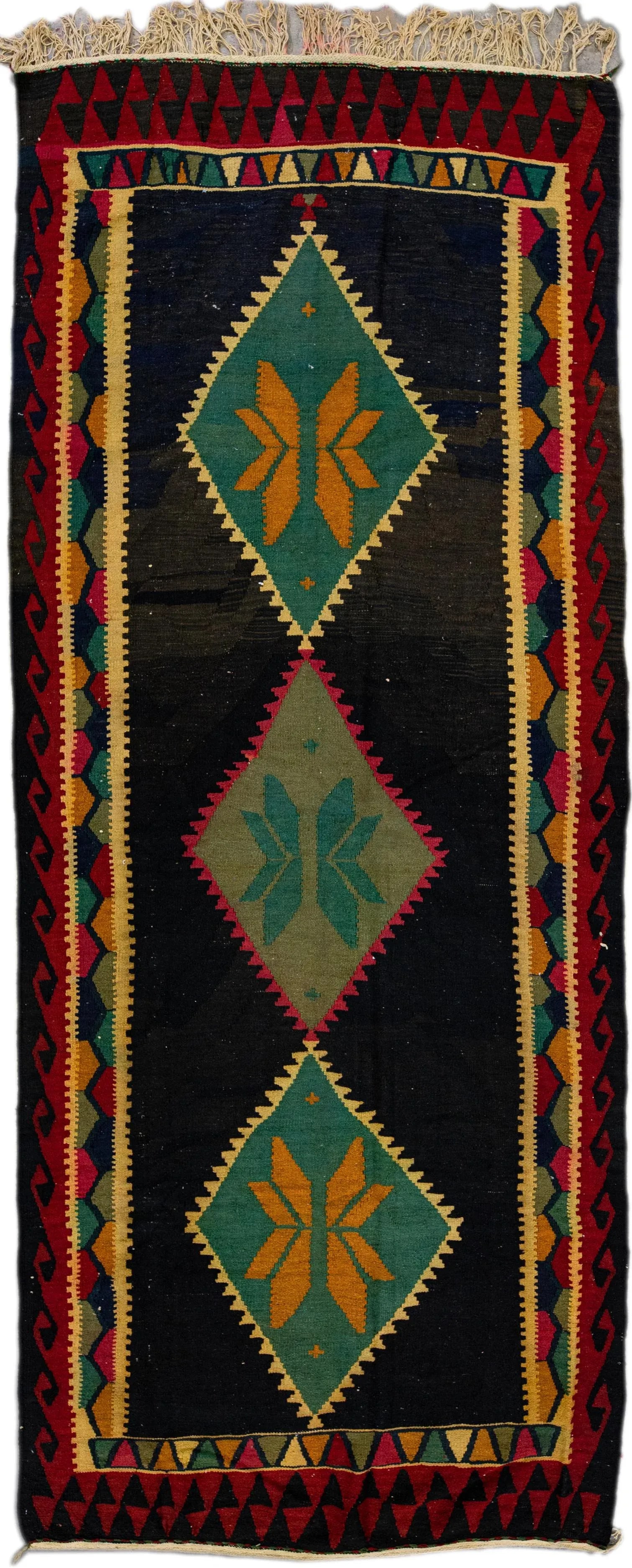 Vintage Kilim Brown Handmade Flatweave Tribal Wool Runner - 10