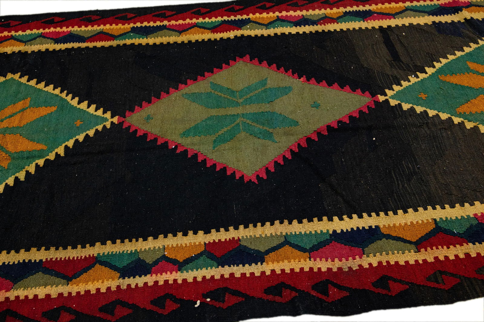 Vintage Kilim Brown Handmade Flatweave Tribal Wool Runner - 9