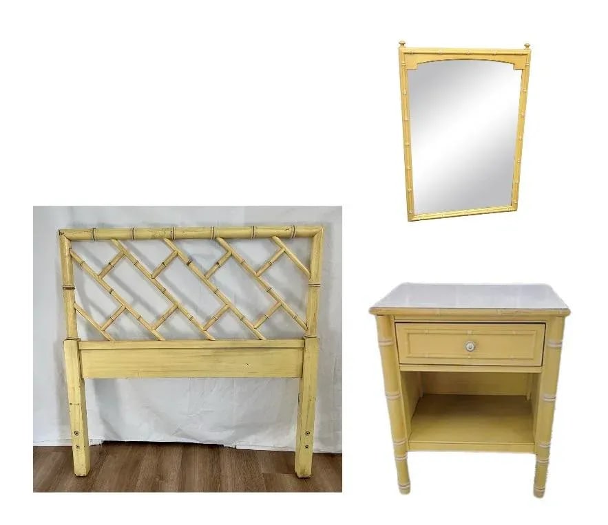 Vintage Chinoiserie Henry Link Faux Bamboo Twin Headboard - 9