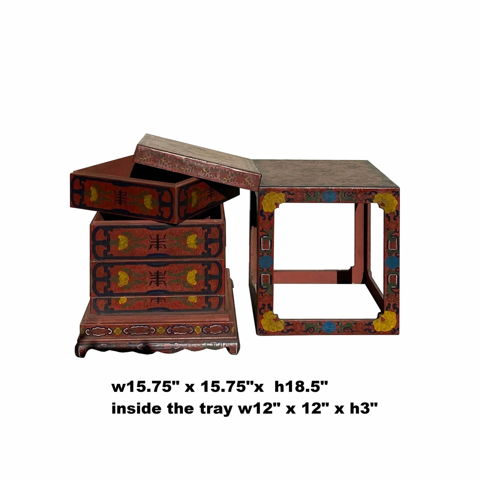 Chinese Distressed Brownish Red Dragon Graphic Trunk Box Chest - 2