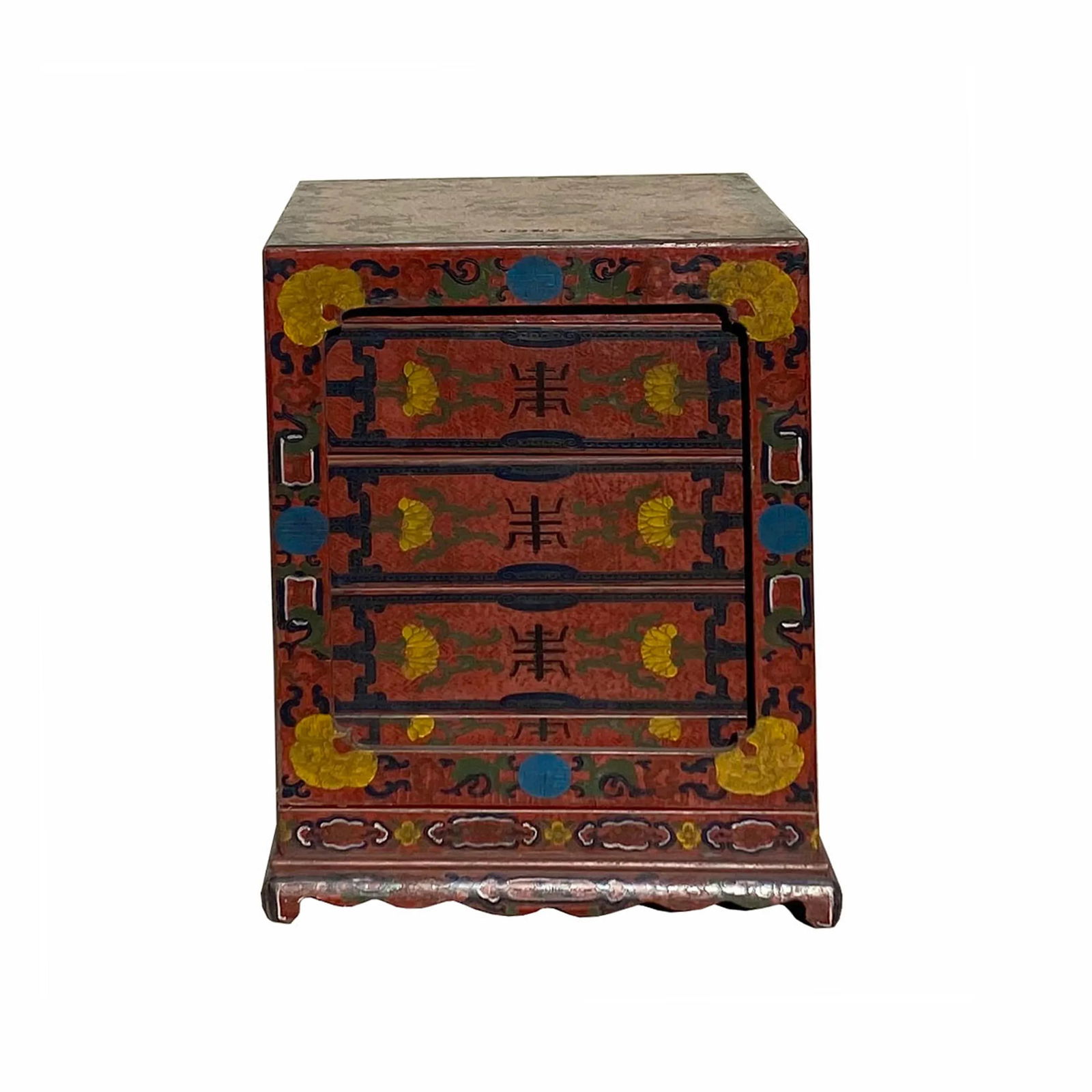 Chinese Distressed Brownish Red Dragon Graphic Trunk Box Chest - 6