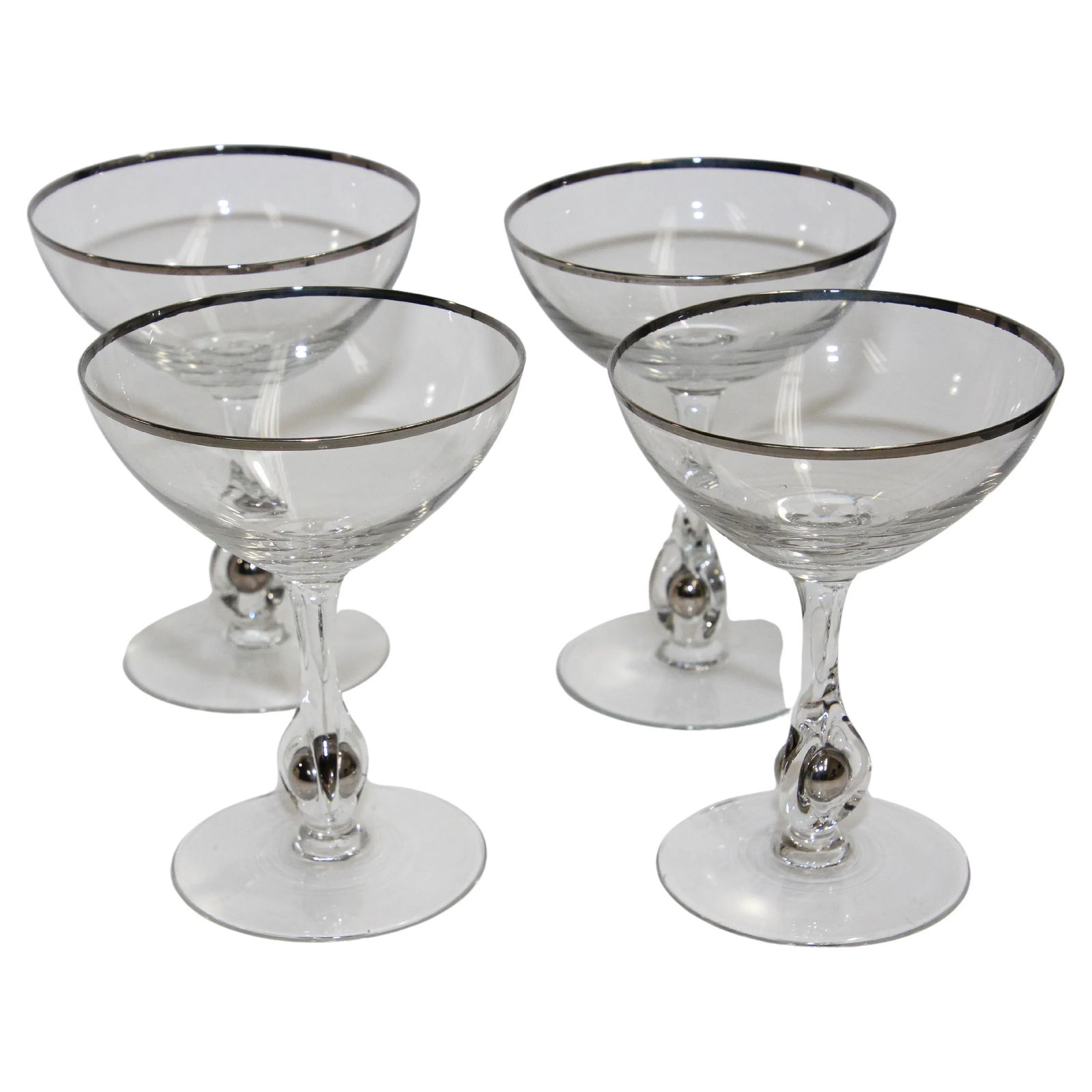 Crystal Footed Champagne Glasses with Silver Rim - Set of 4 - 13