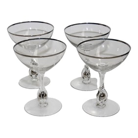 Crystal Footed Champagne Glasses with Silver Rim - Set of 4