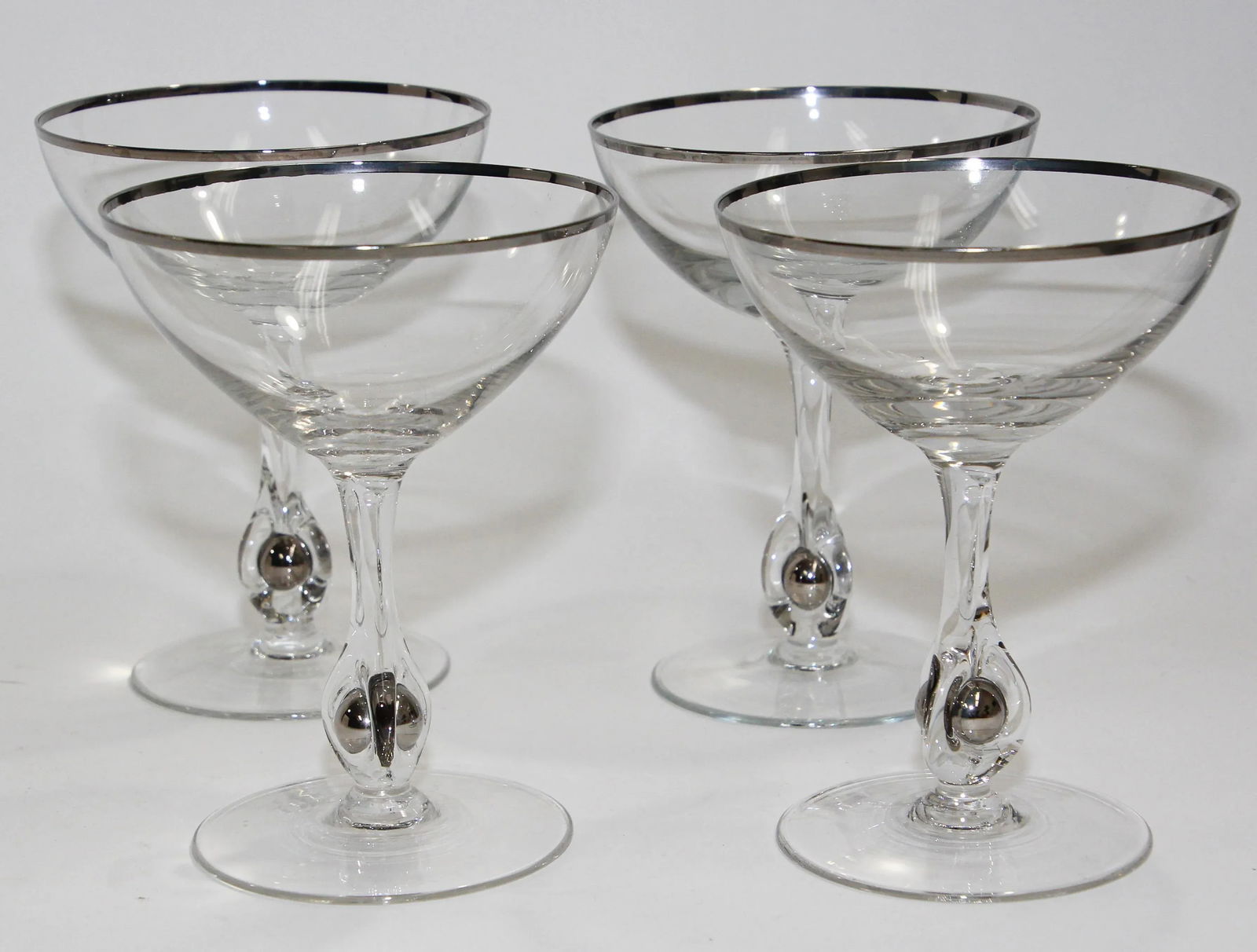 Crystal Footed Champagne Glasses with Silver Rim - Set of 4 - 6