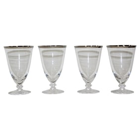 Vintage Crystal Footed Drinking Glasses Silver Rimmed Goblets - Set of 4