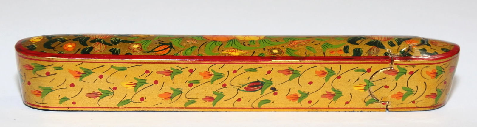 Persian Lacquer Pen Box Hand Painted with Floral and Gilt Design - 11