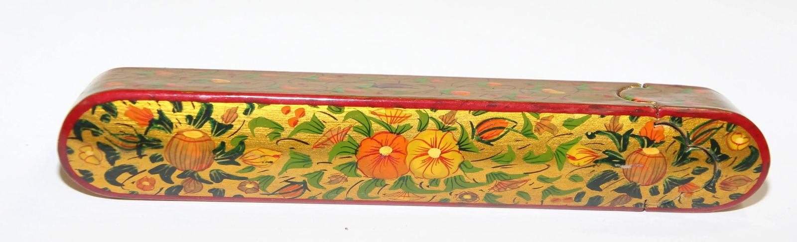 Persian Lacquer Pen Box Hand Painted with Floral and Gilt Design - 7