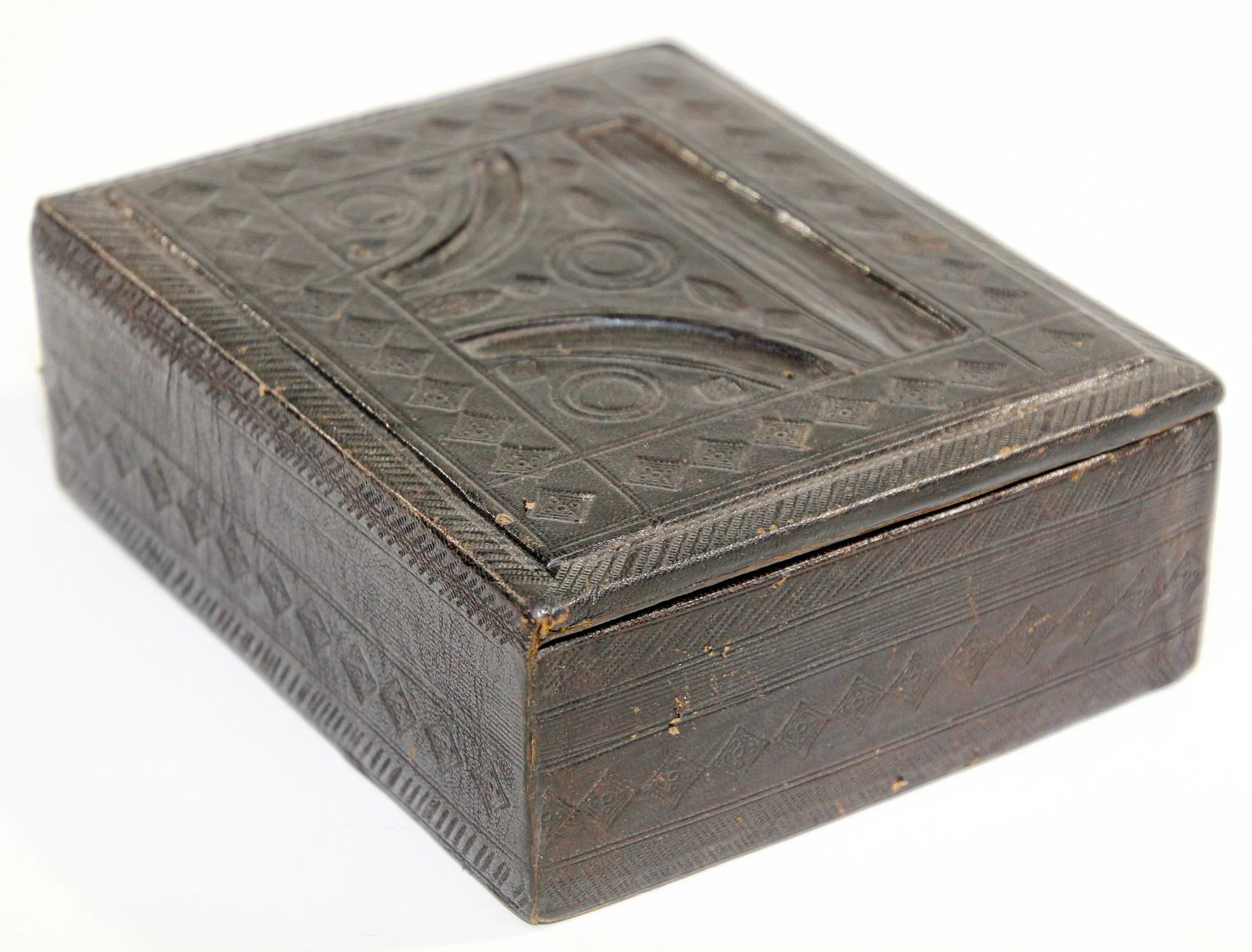African Tuareg Hand-Tooled Black Leather Box - 2