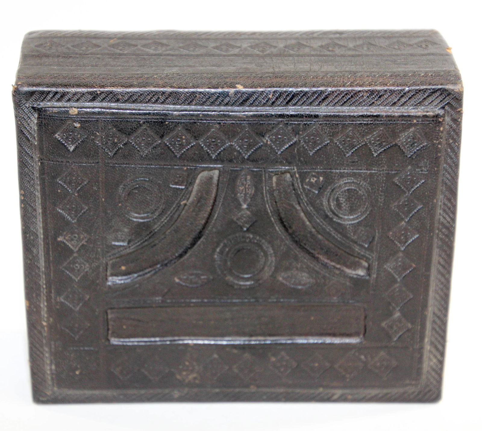 African Tuareg Hand-Tooled Black Leather Box - 8