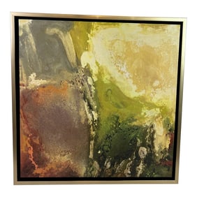 1990s Abstract Giclee Print on Canvas, Framed