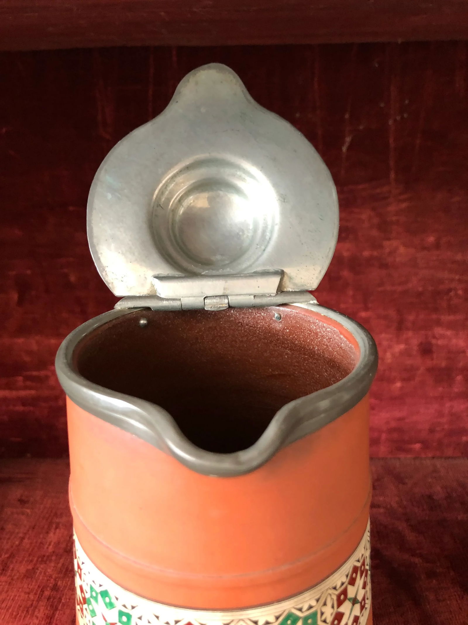 Antique Wedgwood Rosso Antico or Doulton Silicon Ware Enamel Painted Large Pitcher - 4