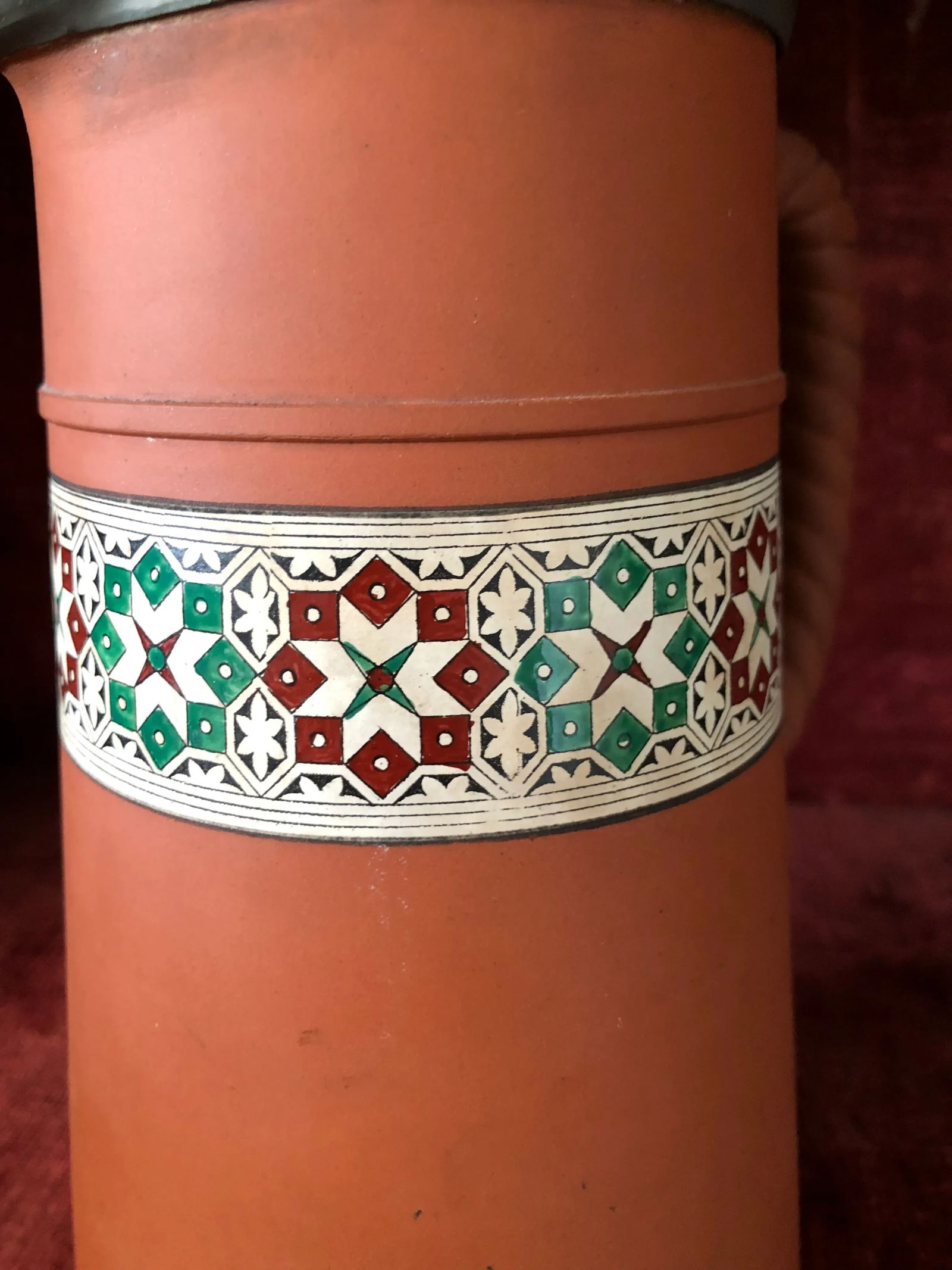 Antique Wedgwood Rosso Antico or Doulton Silicon Ware Enamel Painted Large Pitcher - 5