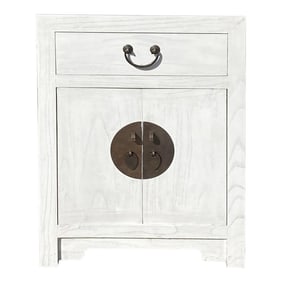 Oriental Distressed Off White Lacquer End Table Nightstand Cabinet
