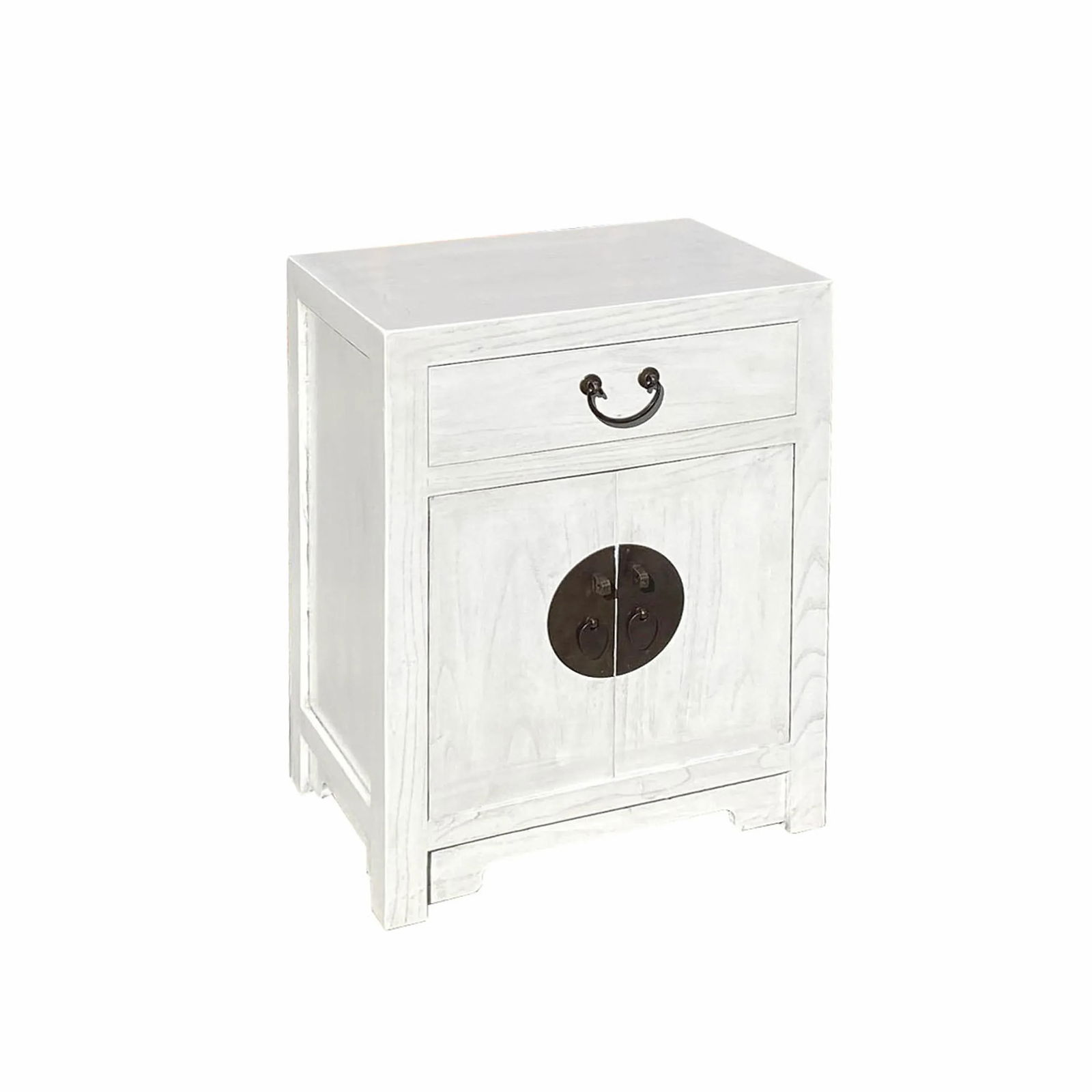 Oriental Distressed Off White Lacquer End Table Nightstand Cabinet - 2