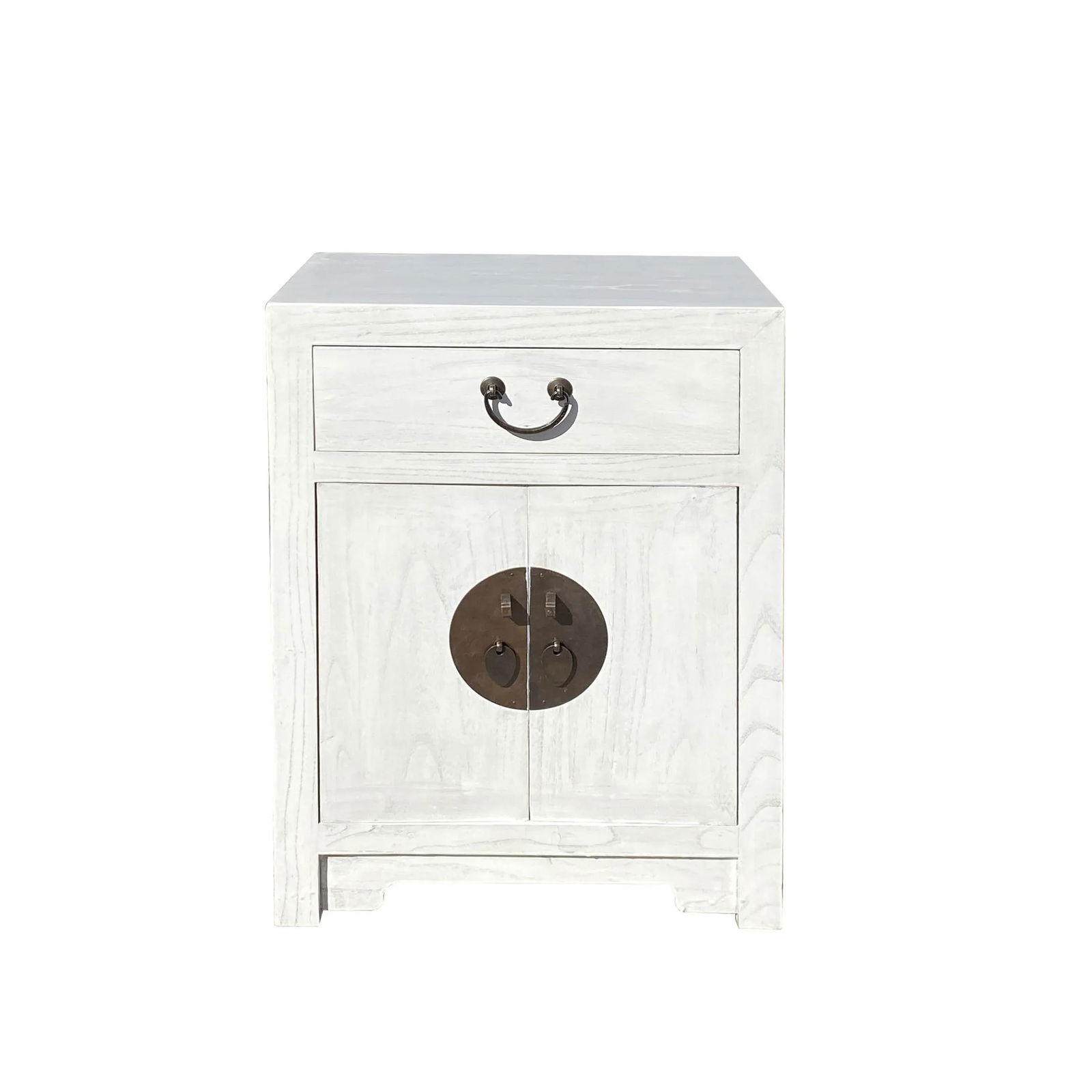 Oriental Distressed Off White Lacquer End Table Nightstand Cabinet - 3
