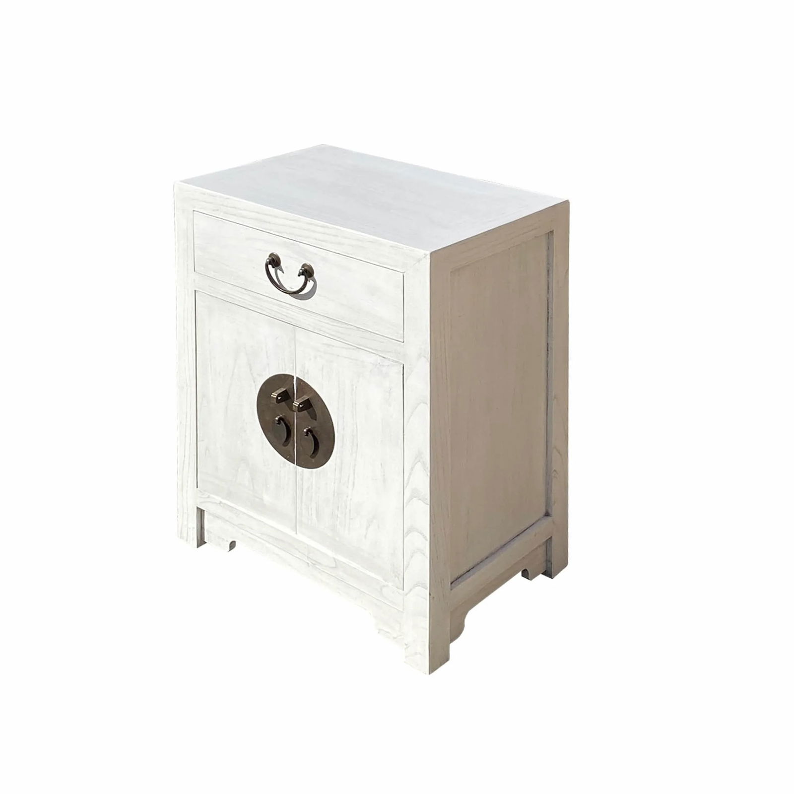 Oriental Distressed Off White Lacquer End Table Nightstand Cabinet - 5