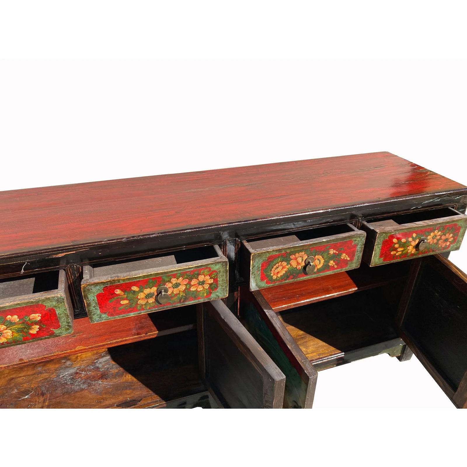 1950s Vintage Oriental Blue Fishes Graphic Sideboard Console Table Cabinet - 6