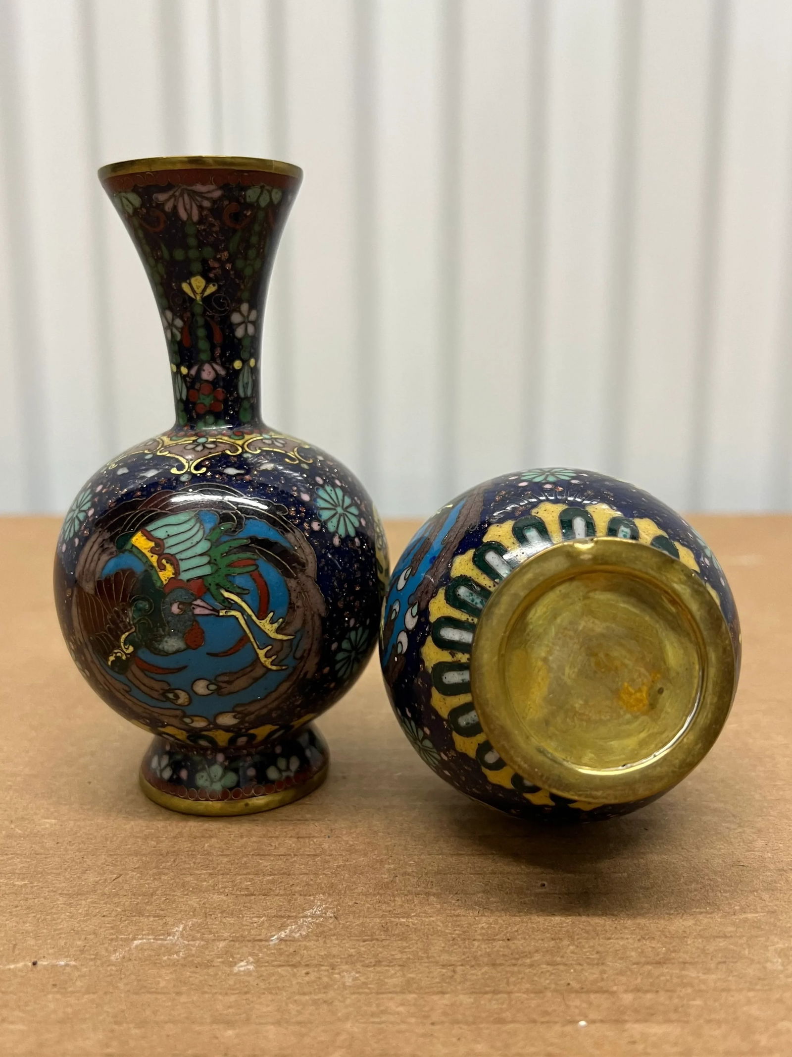 Late 19th Century Antique Miniature Japanese Cloisonne Peacock Form Cloisonné Vases - a Pair - 7