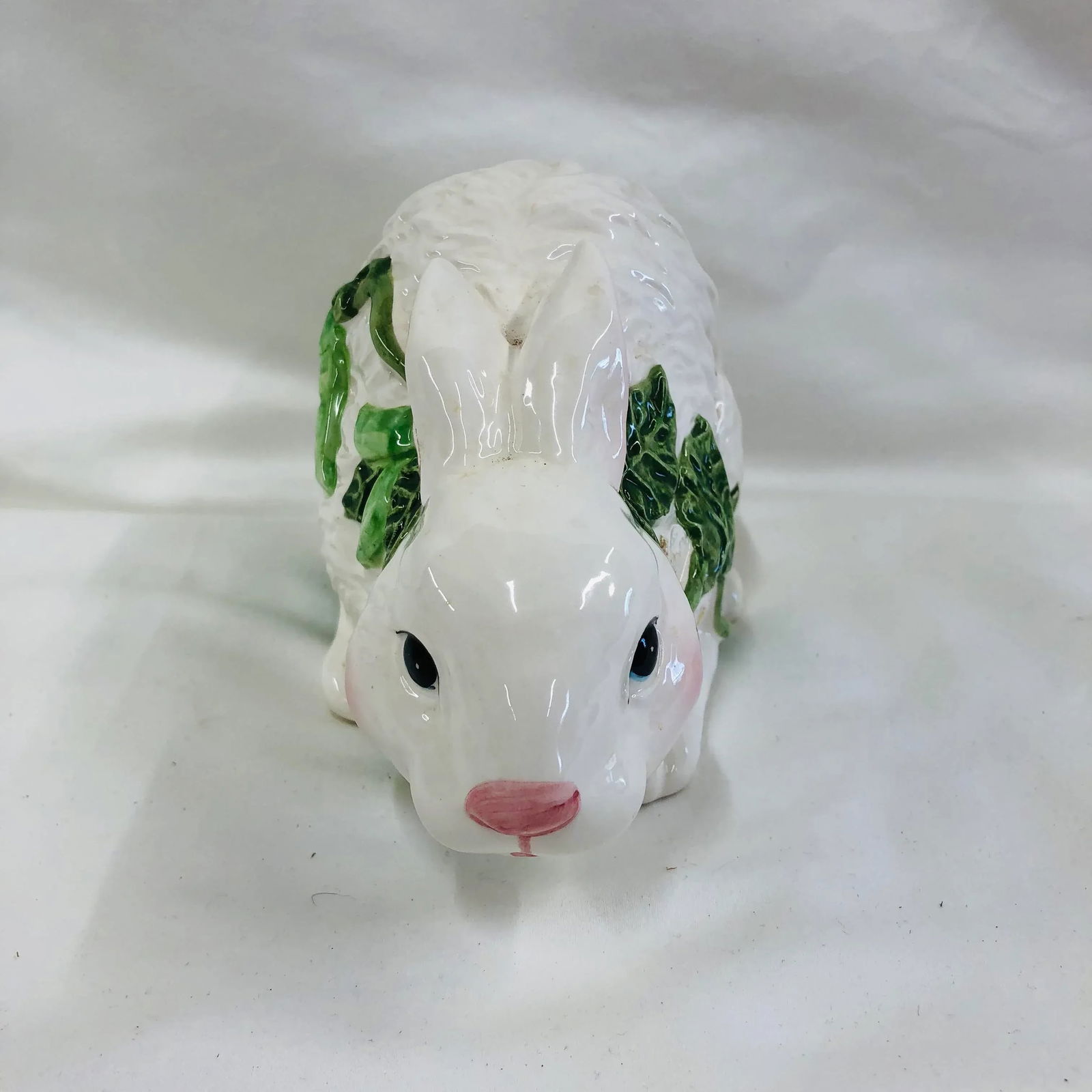 1980s Ceramic Rabbit Figurine Adorned With Ivy - 3